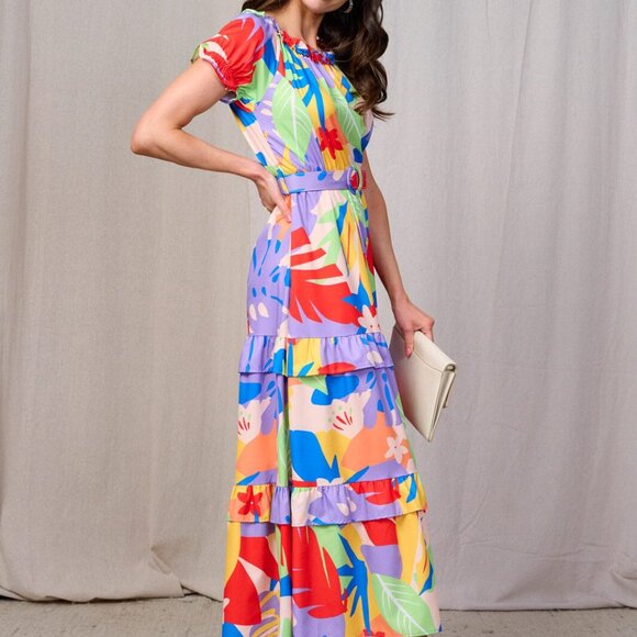 🌴🌺 Tropical Ruffle-Collar Maxi Dress – Size L (NWOT) 🌺🌴 - Picture 2 of 13